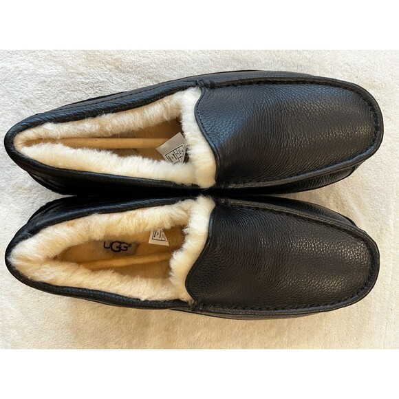 UGG Ascot Mens Pebble Black Leather Sheepskin Slipper Size 9 US New in Box Shoe main image 11